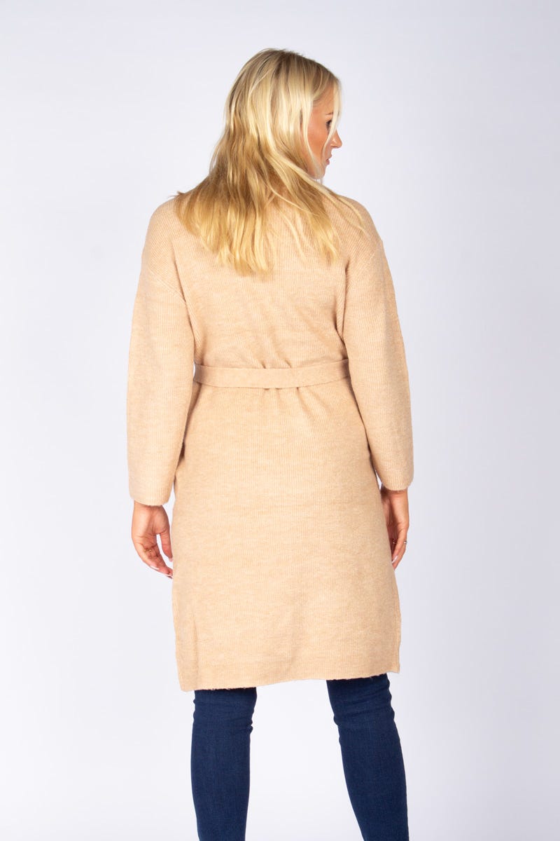 Strik cardigan m. revers effekt Beige