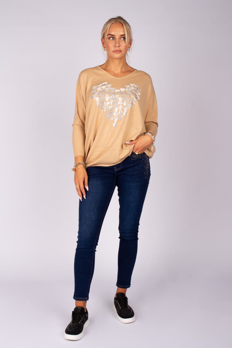 Batwing strik m. hjerter Beige