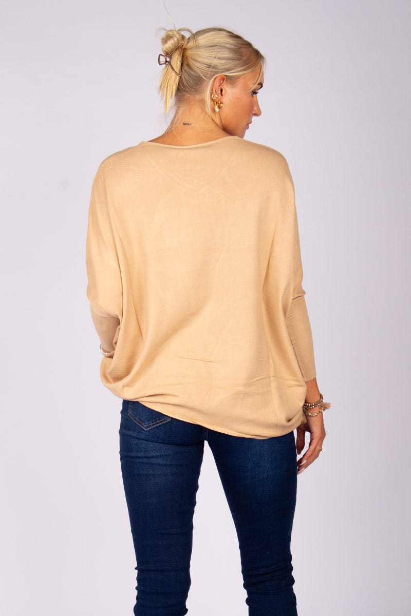 Batwing strik m. hjerter Beige