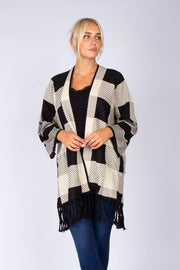 Cardigan m. frynser Beige