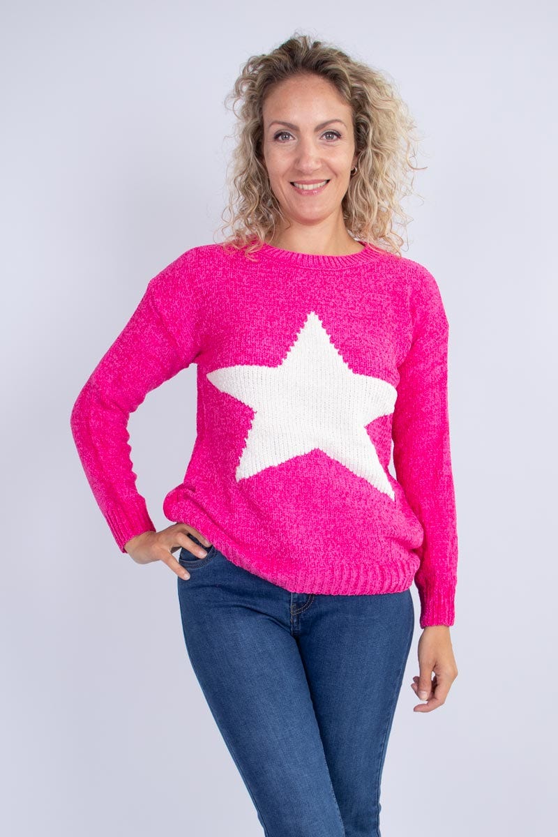 Strik m. stjerne motiv Pink