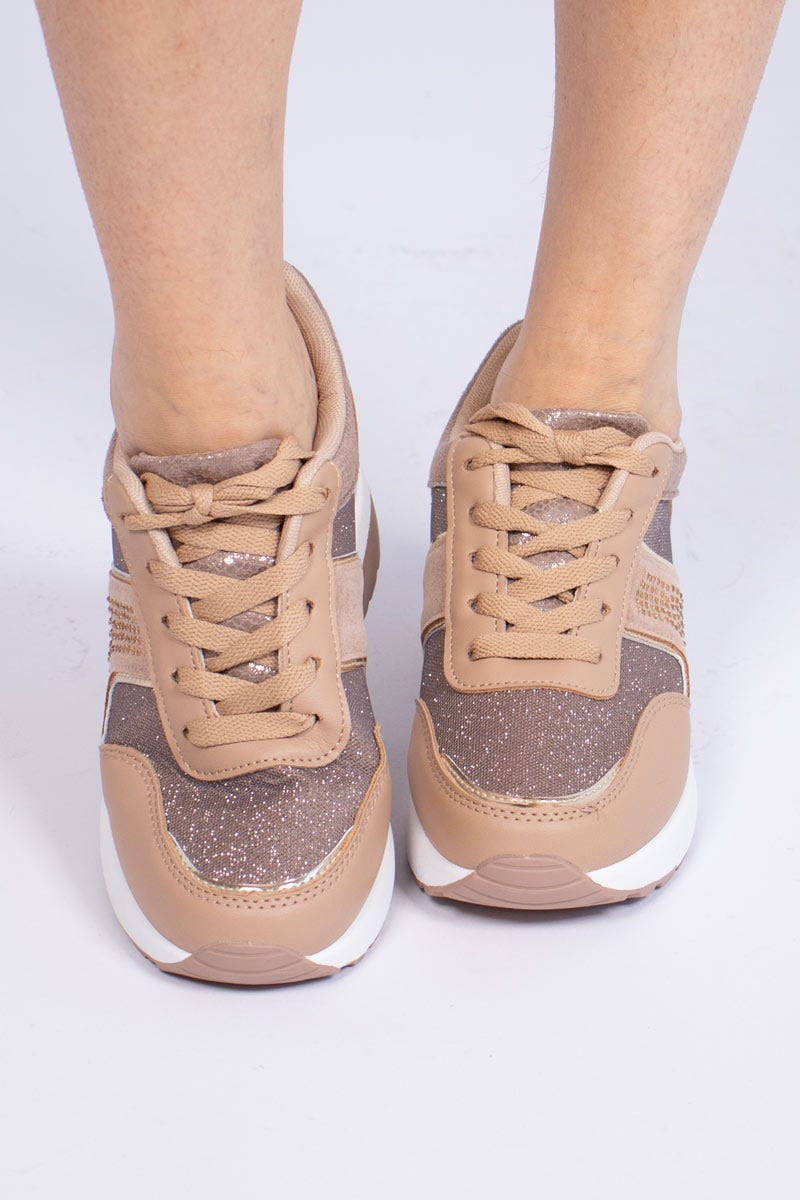 Sneakers m. glitter Taupe