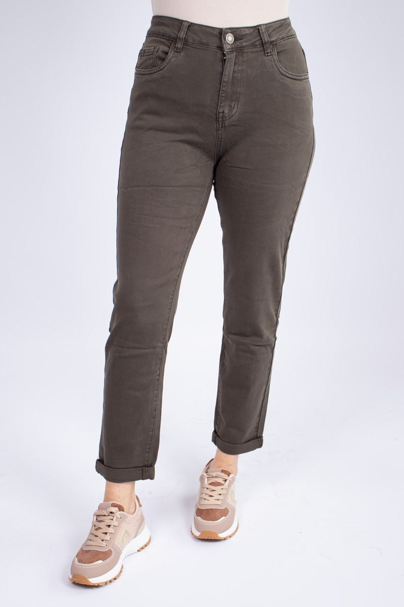 Jeans m. opsmøg Khaki