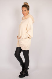 Cardigan m. imiteret pelskant  Beige