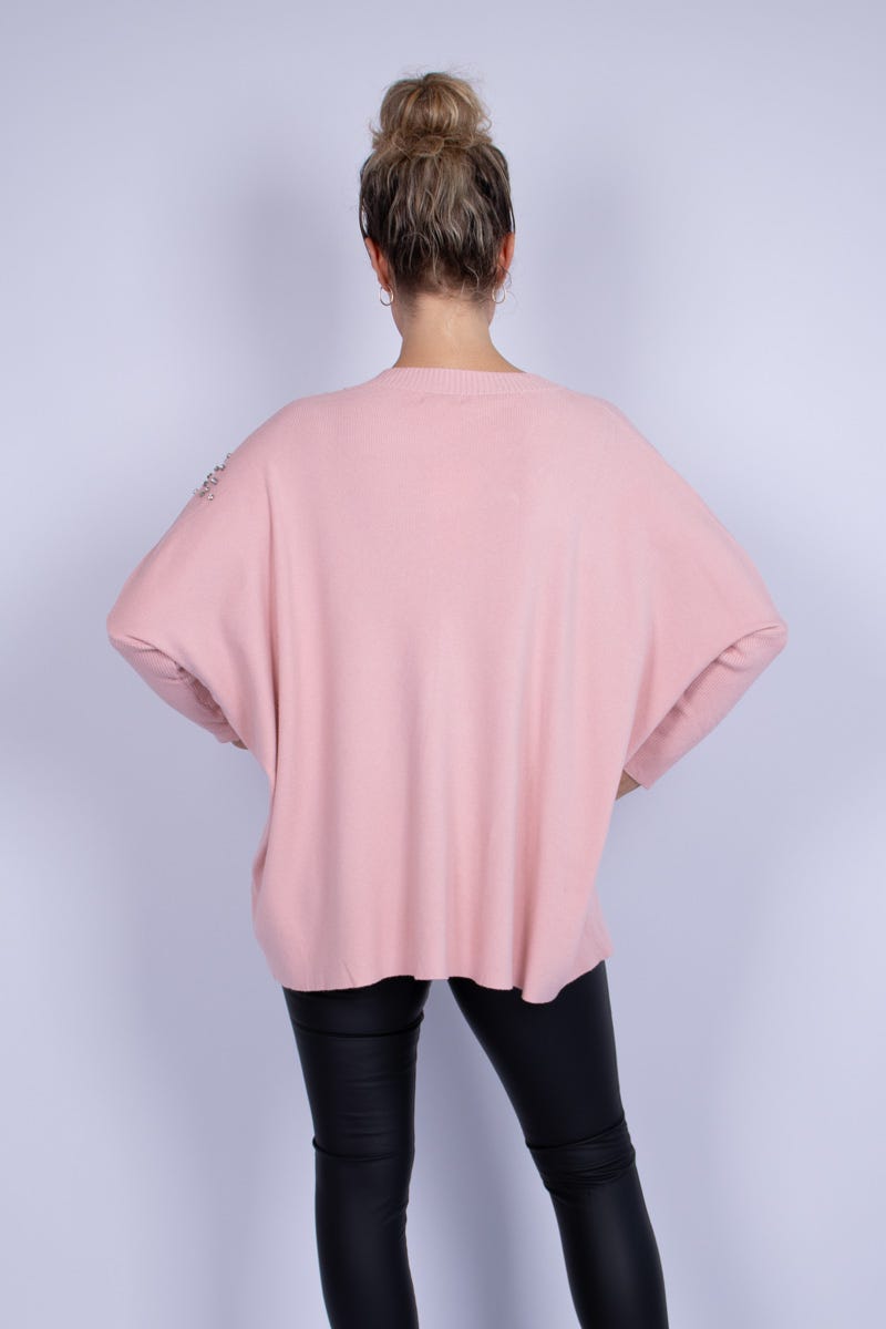 Batwing strik m. sten Rosa