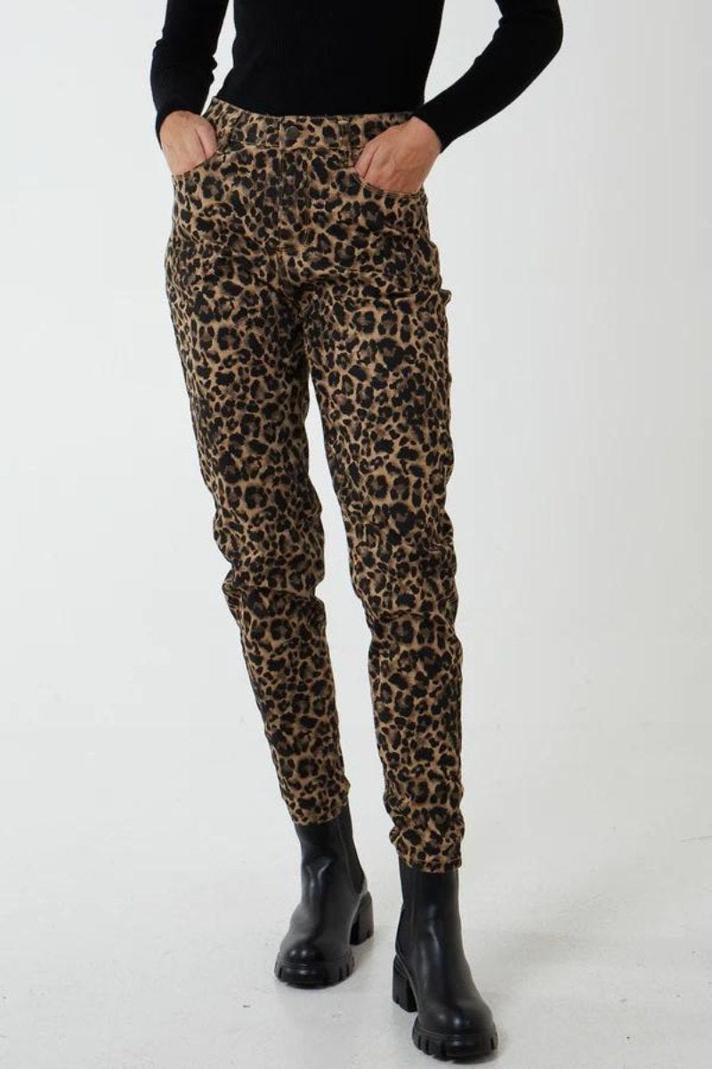 Jeans m. leoprint Brun