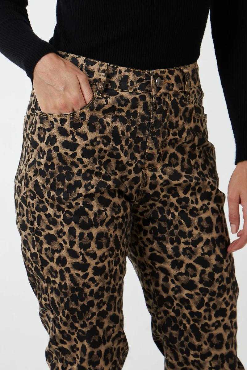 Jeans m. leoprint Brun