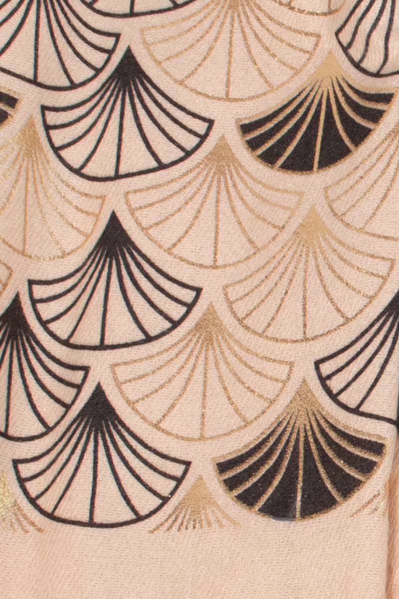 Tørklæde m. art deco print  Beige