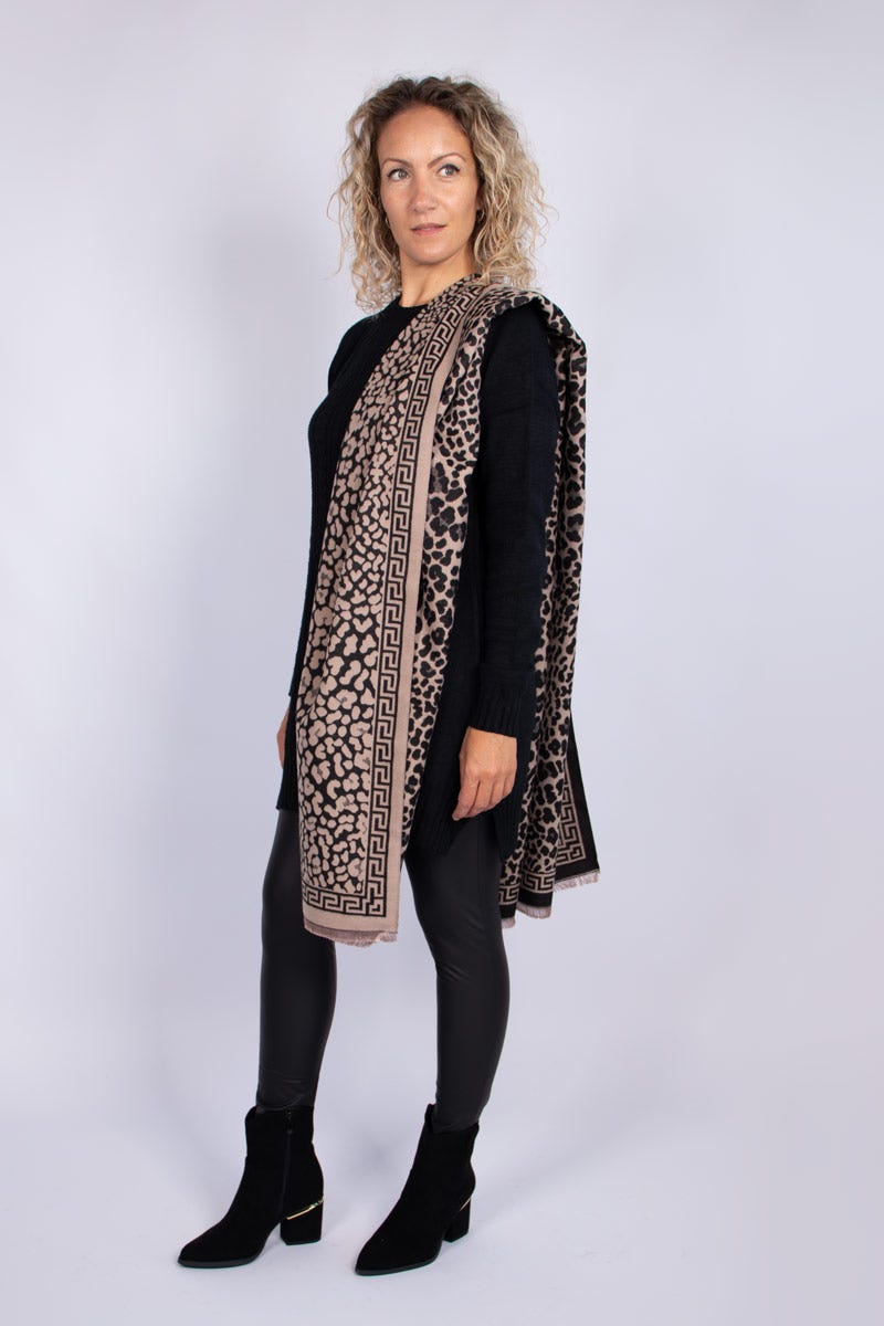 Tørklæde m. leopardprint Taupe