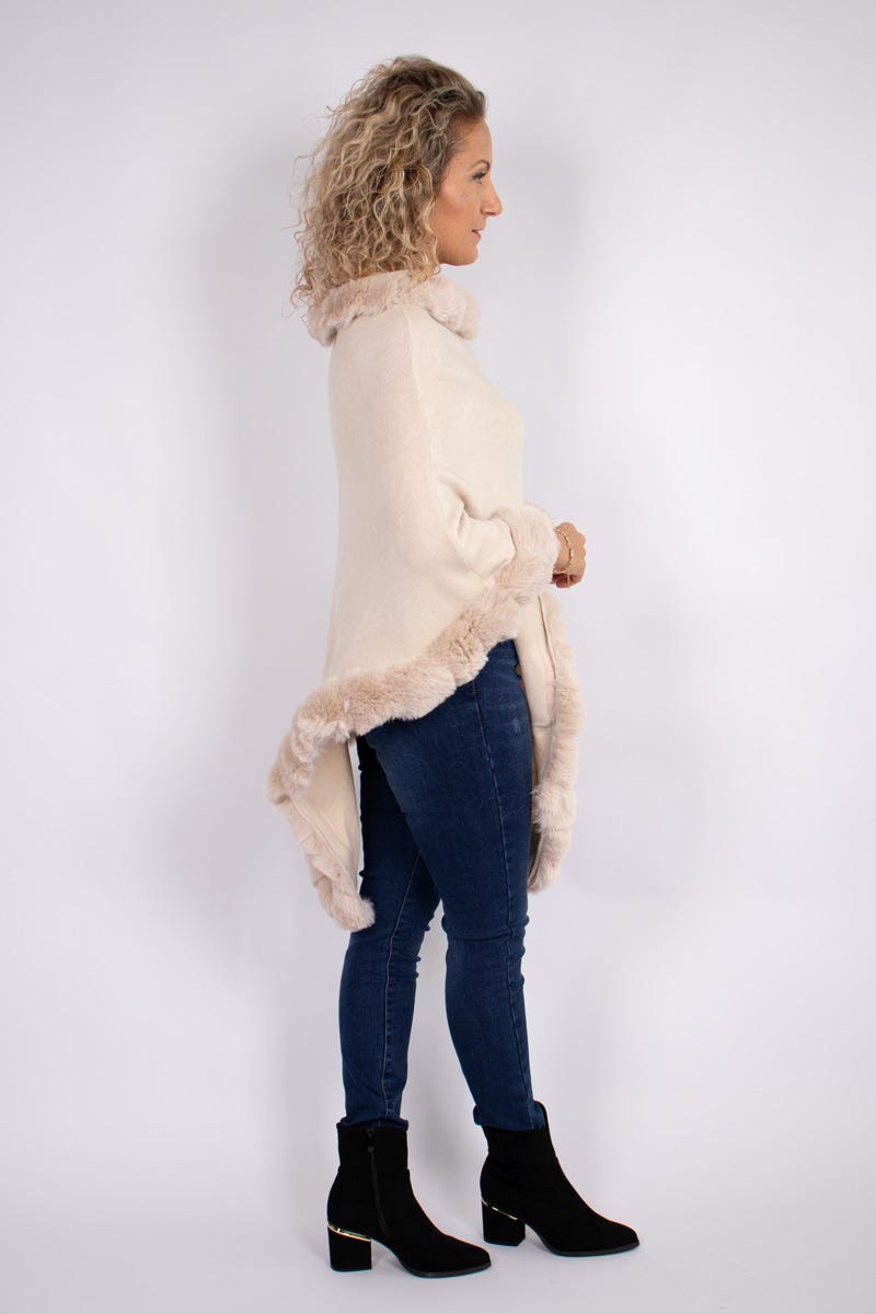 Fake fur poncho Beige