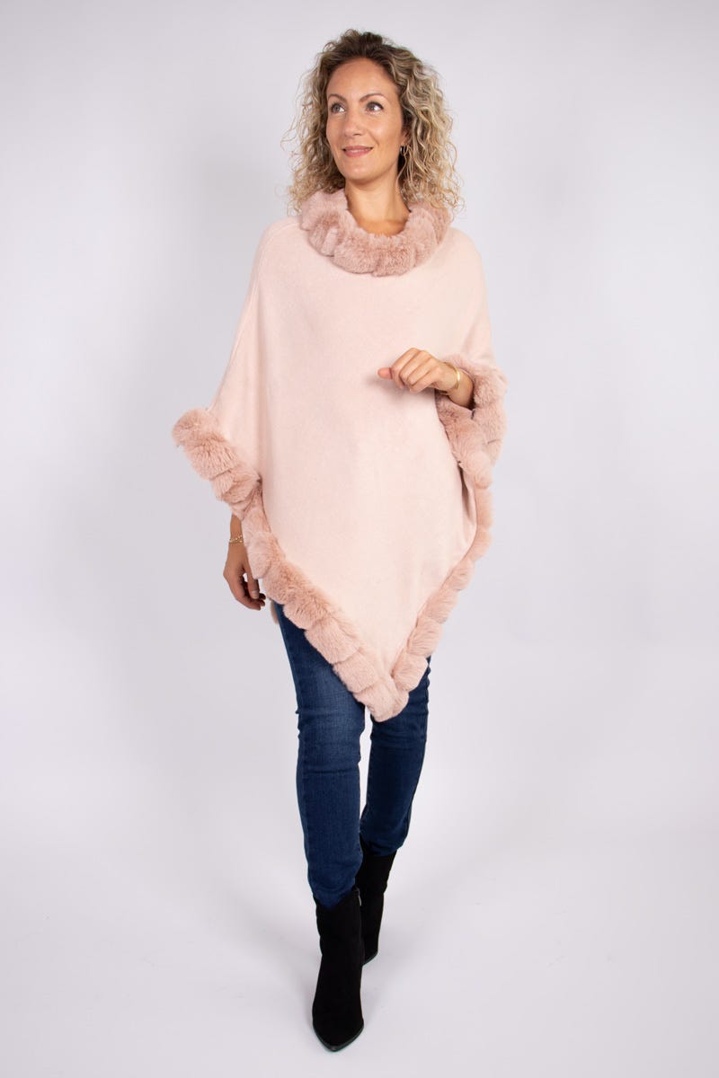 Fake fur poncho Rosa