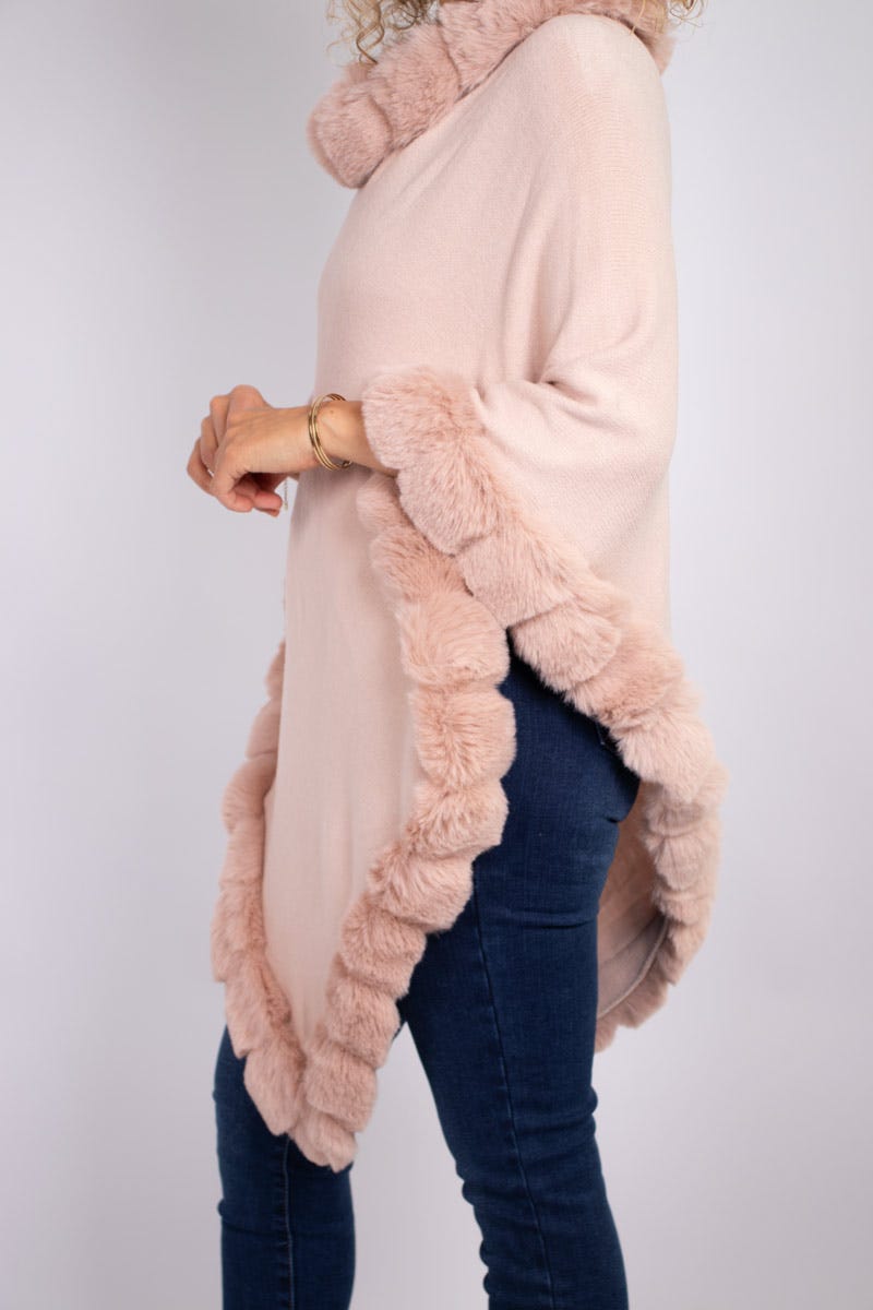 Fake fur poncho Rosa