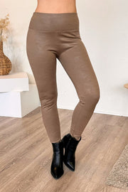 Leggings m. læderlook Taupe