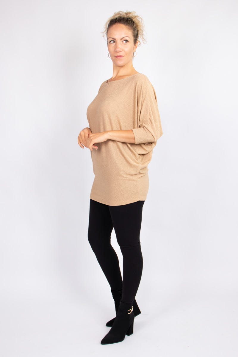 Batwing bluse m. glimmer Guld