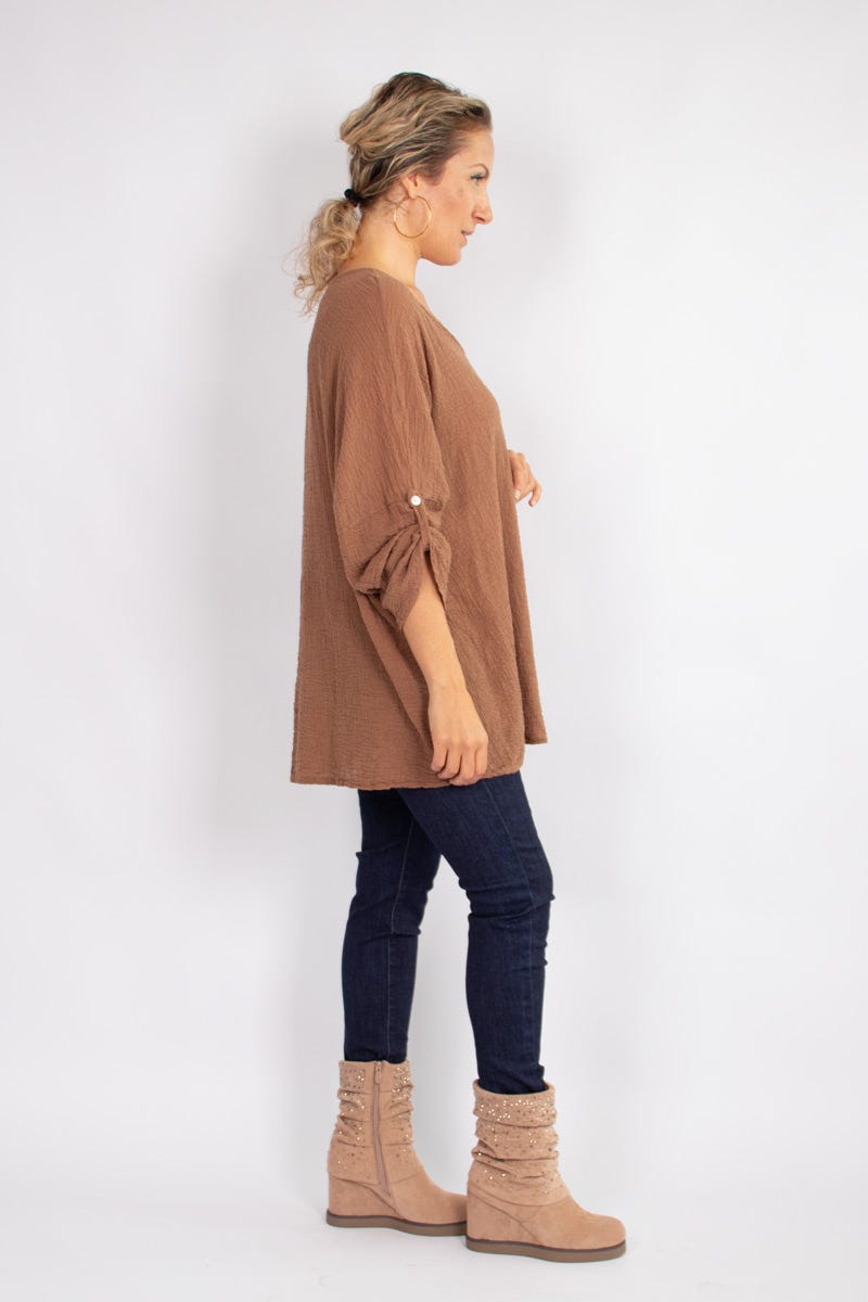 Bluse m. 3/4 ærmer Camel