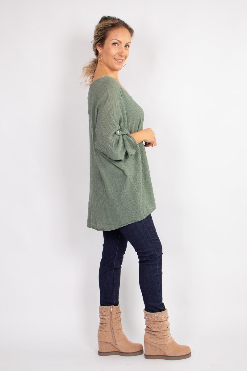 Bluse m. 3/4 ærmer Khaki