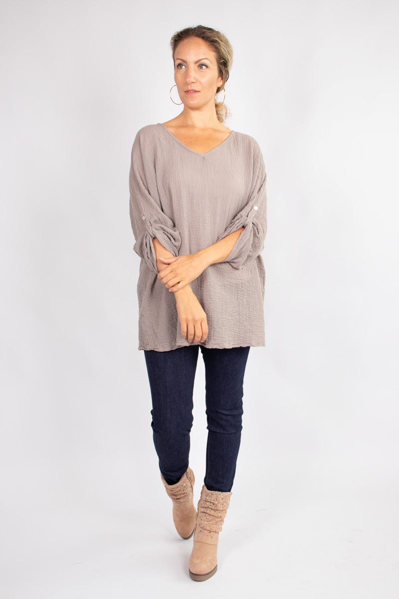 Bluse m. 3/4 ærmer Taupe