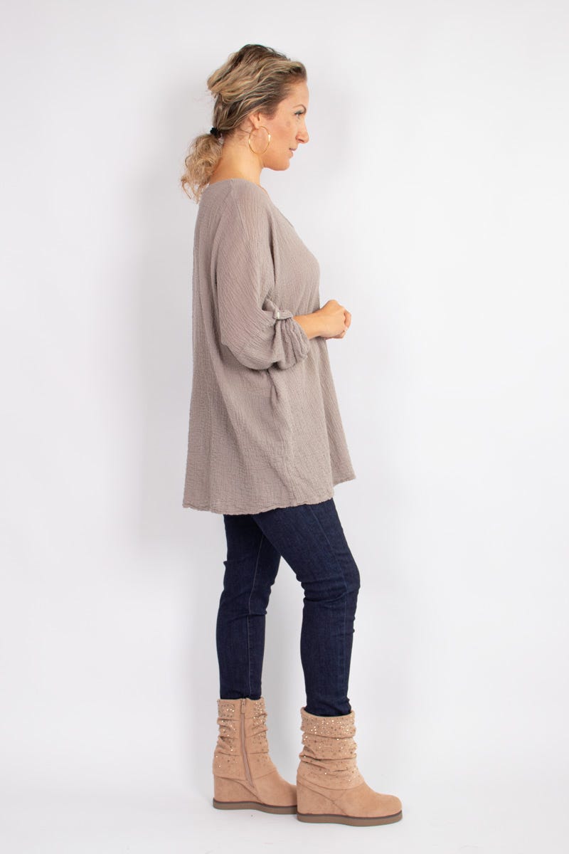 Bluse m. 3/4 ærmer Taupe