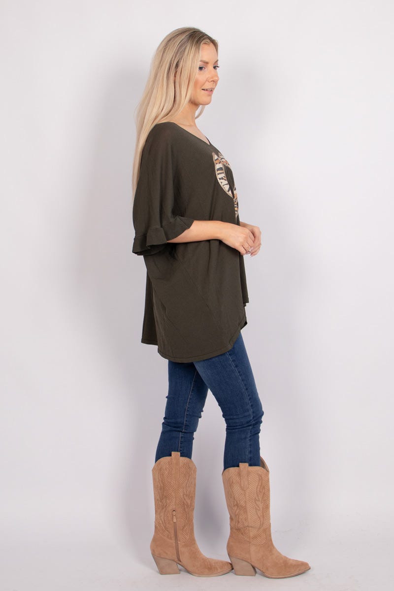 T-shirt m. hjerte Khaki