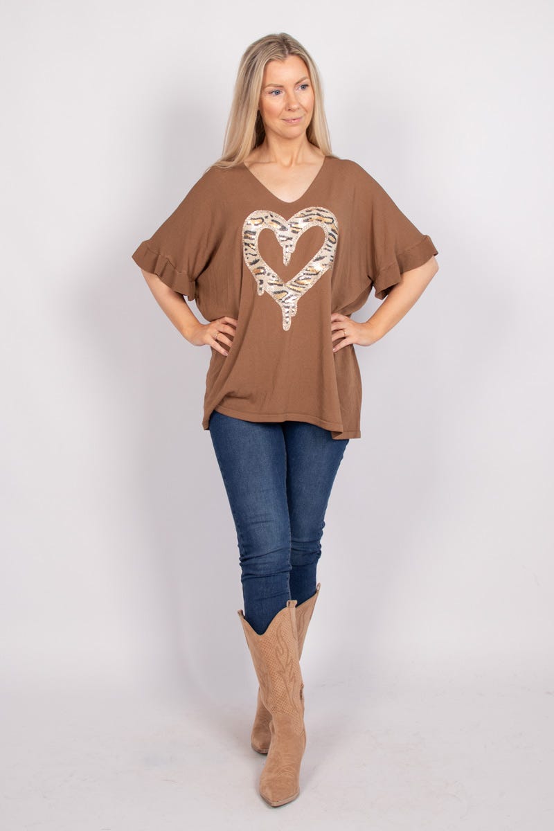 T-shirt m. hjerte Taupe