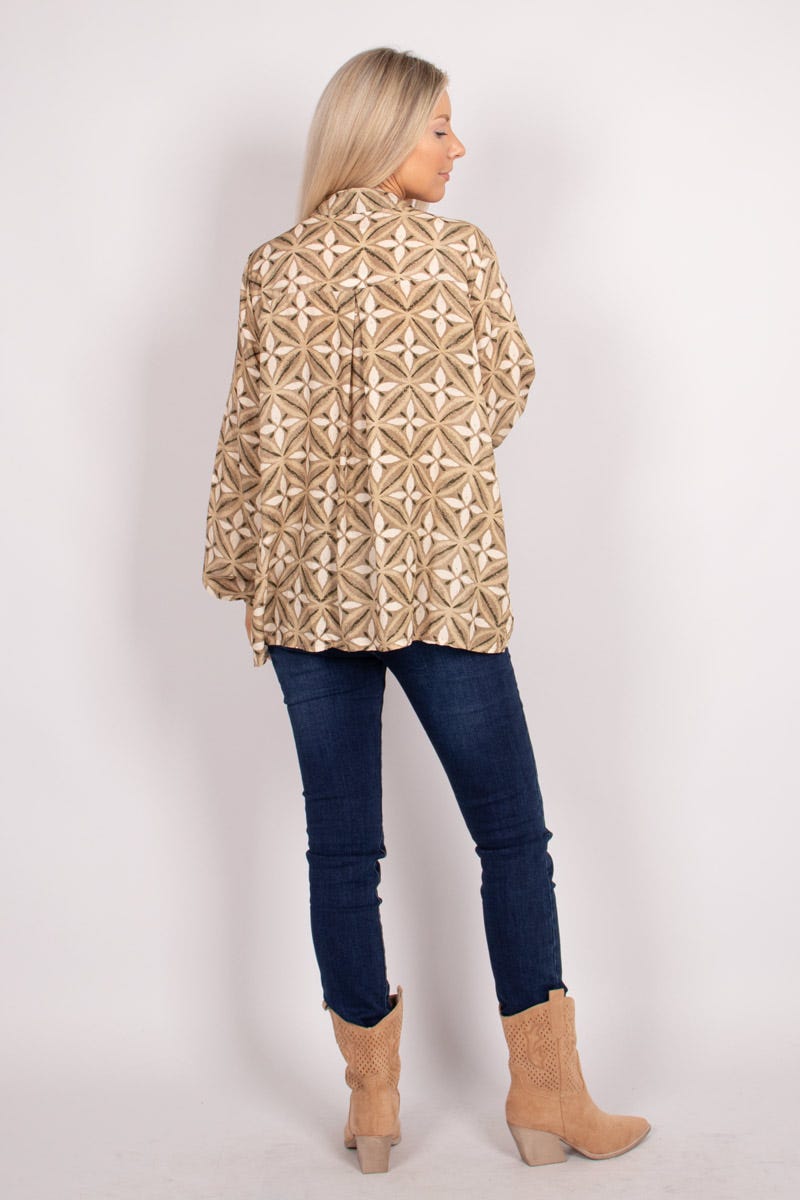 Bluse m. print Beige