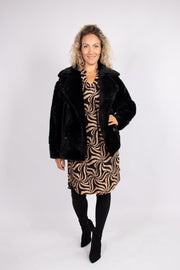 Faux fur jakke m. krave Sort