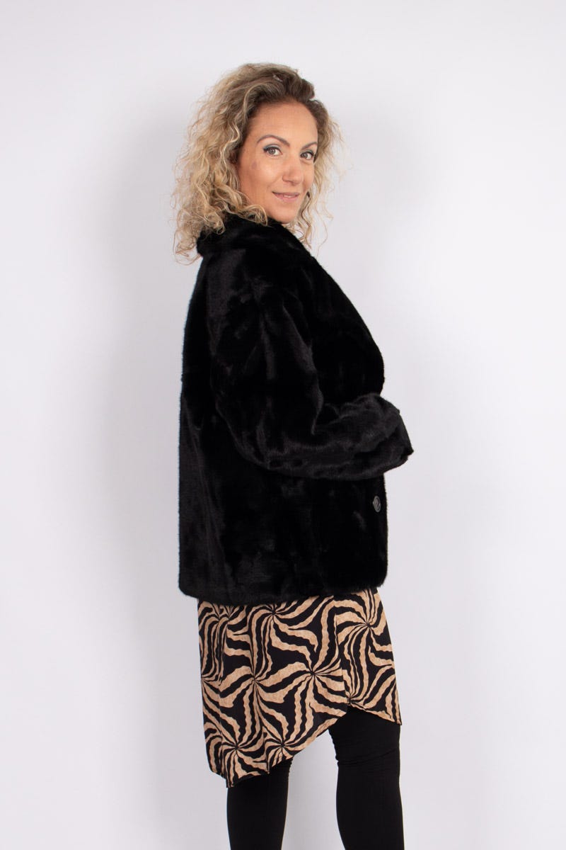 Faux fur jakke m. krave Sort