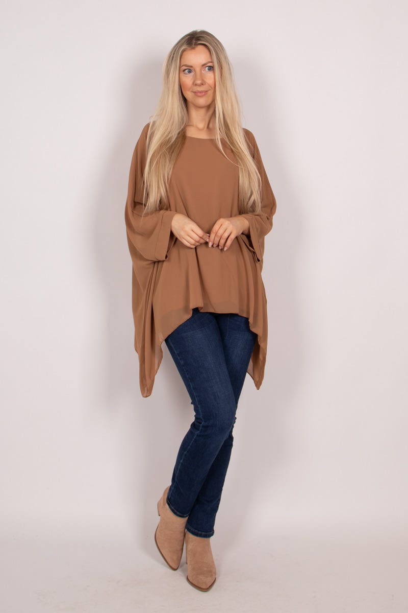 Batwing chiffon top Camel