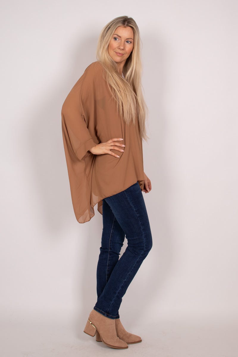 Batwing chiffon top Camel