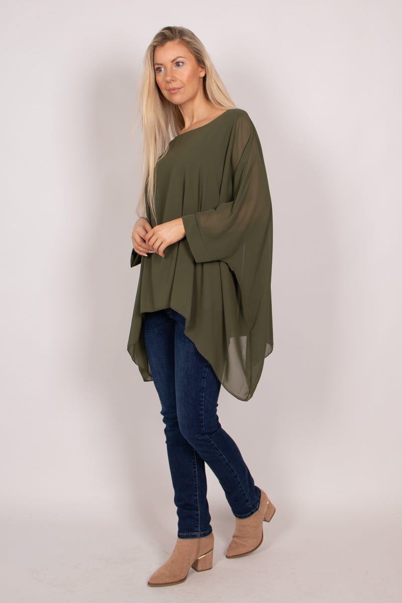 Batwing chiffon top Khaki