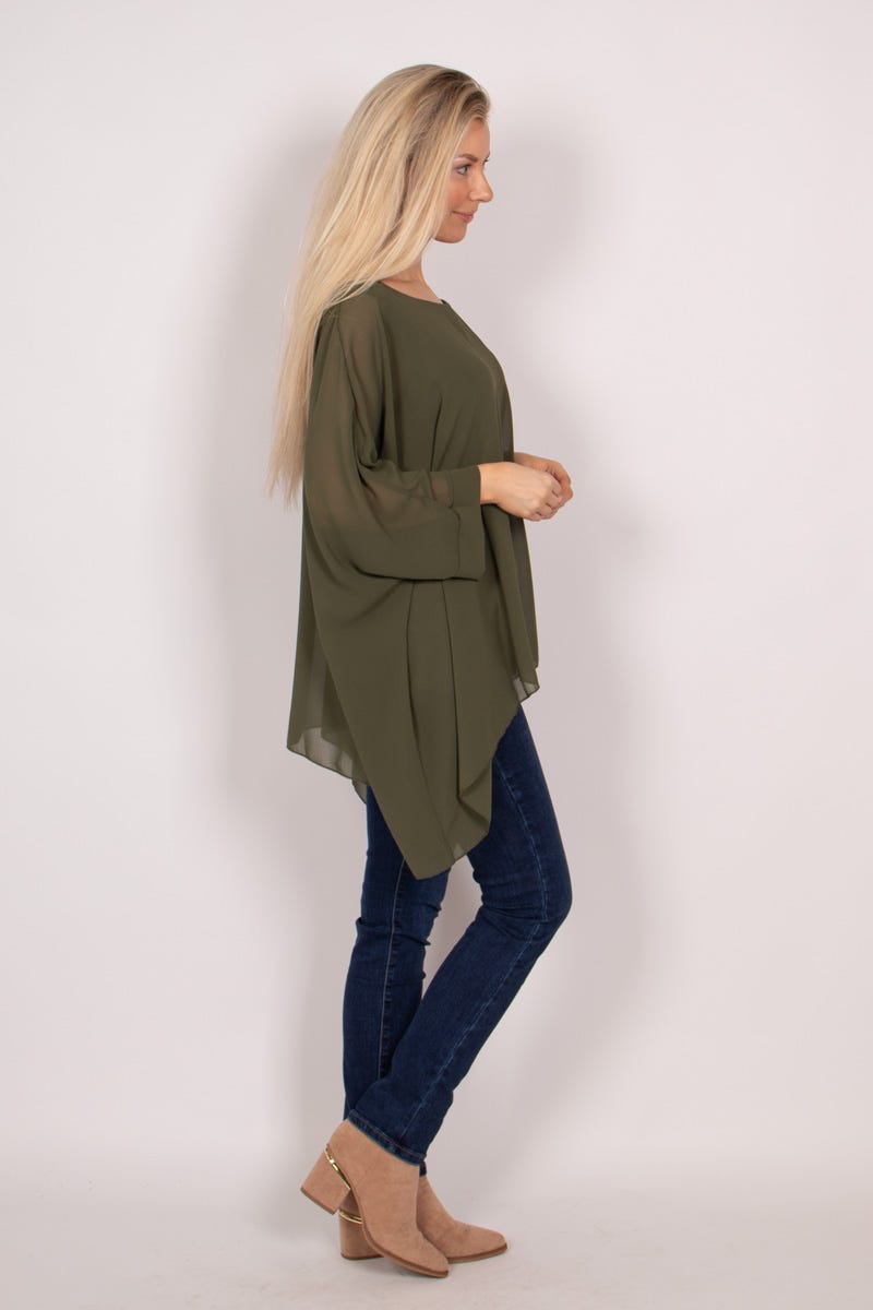 Batwing chiffon top Khaki