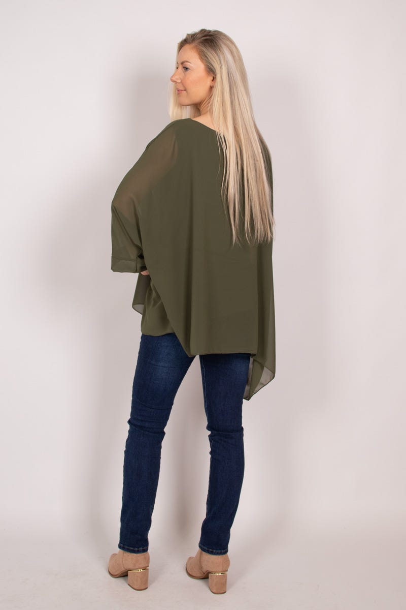 Batwing chiffon top Khaki