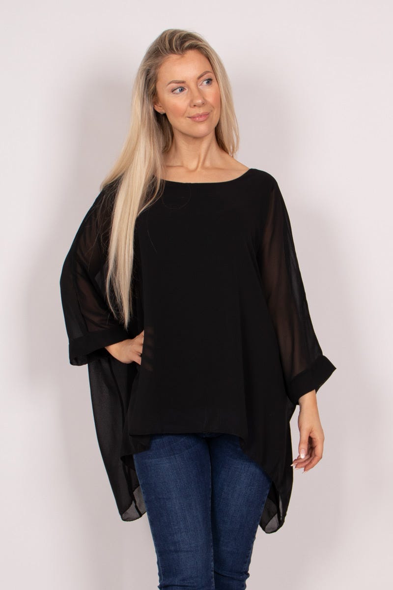 Batwing chiffon top Sort