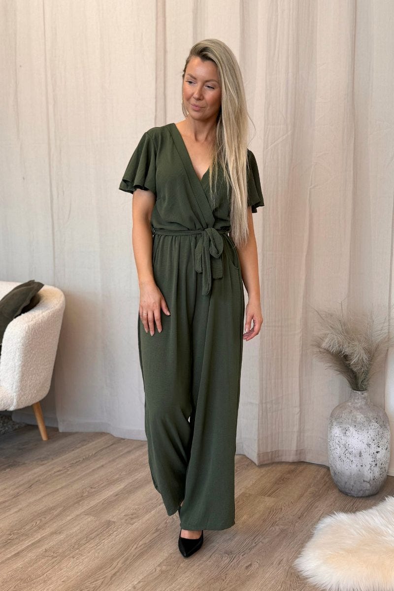 Jumpsuit m. flæseærme Khaki