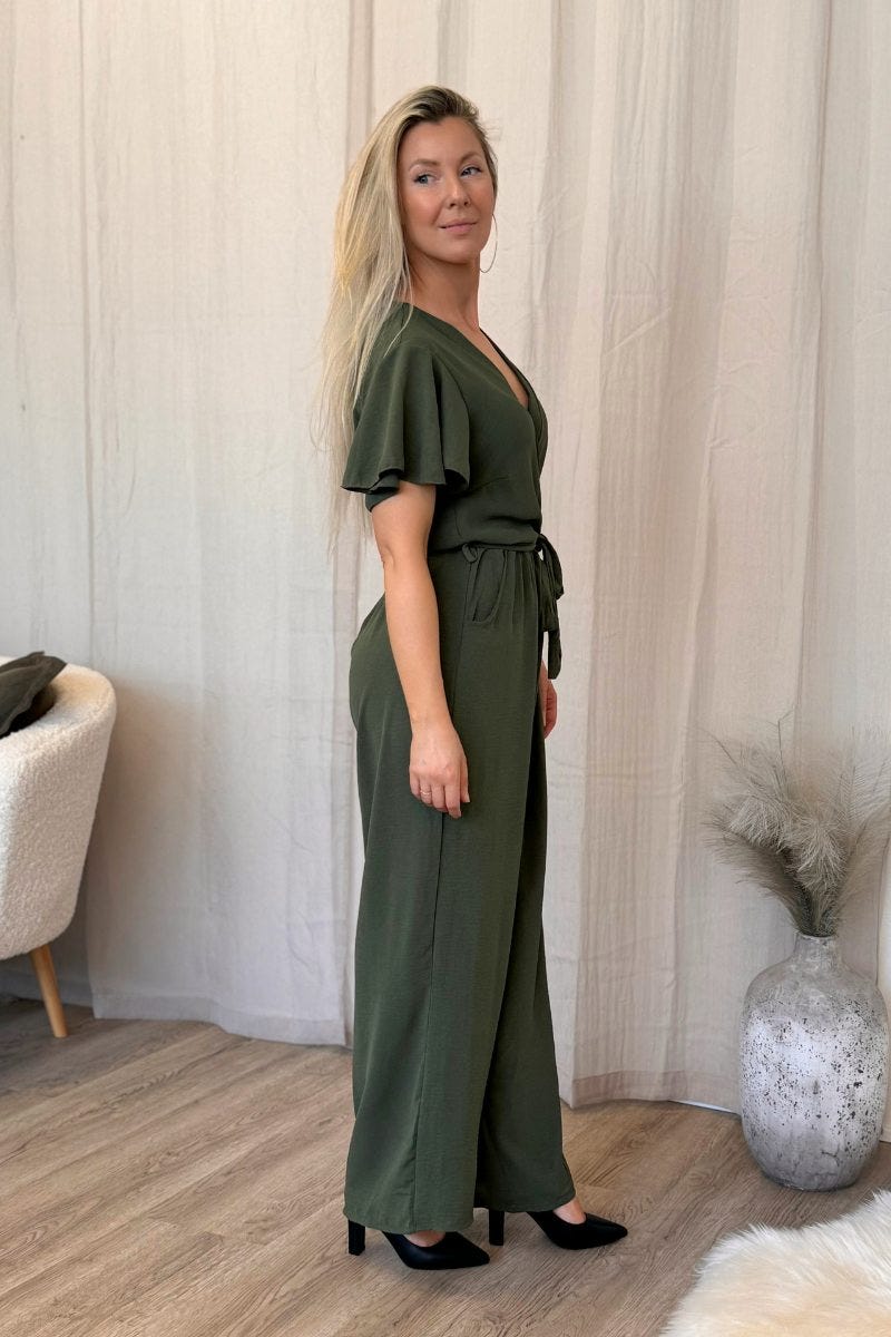 Jumpsuit m. flæseærme Khaki