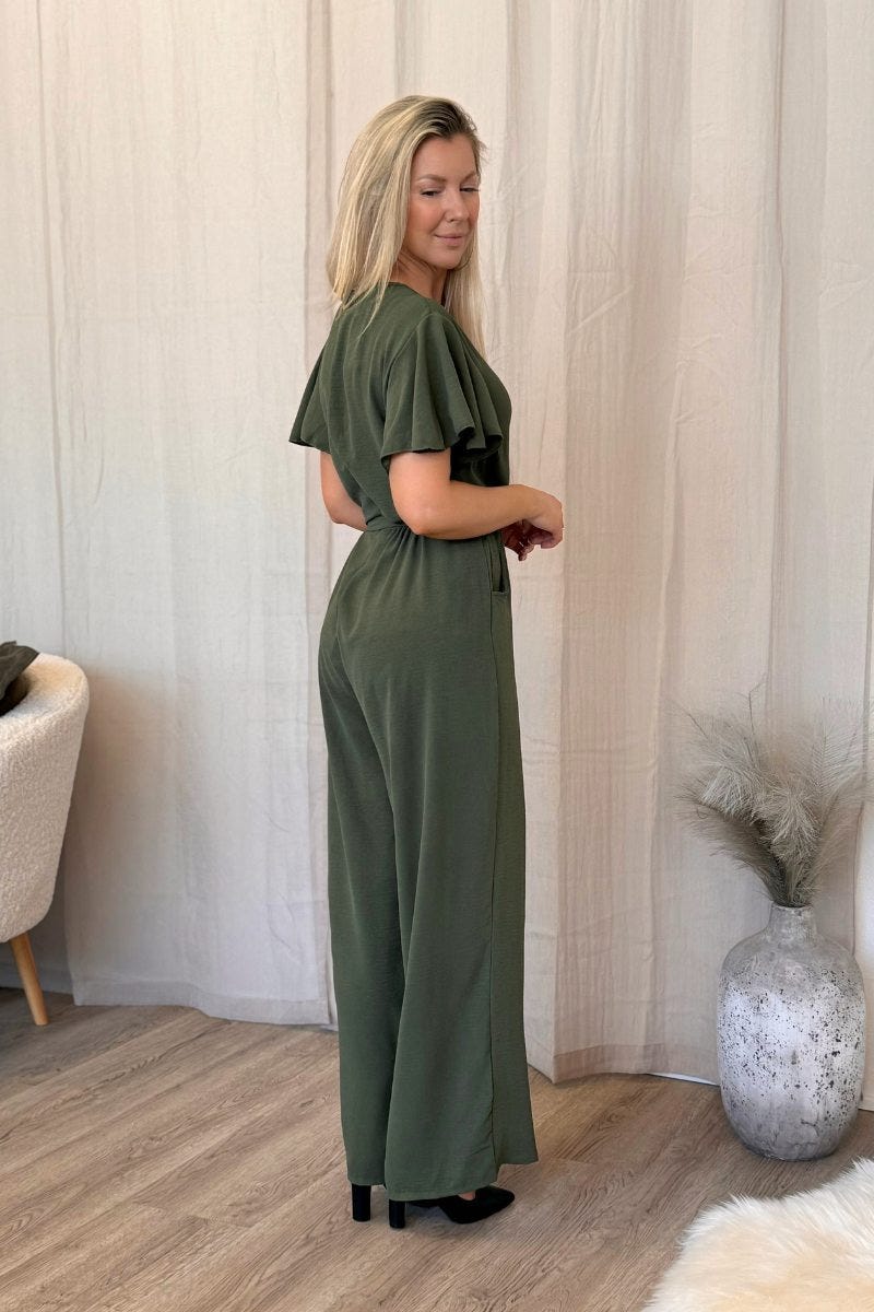 Jumpsuit m. flæseærme Khaki