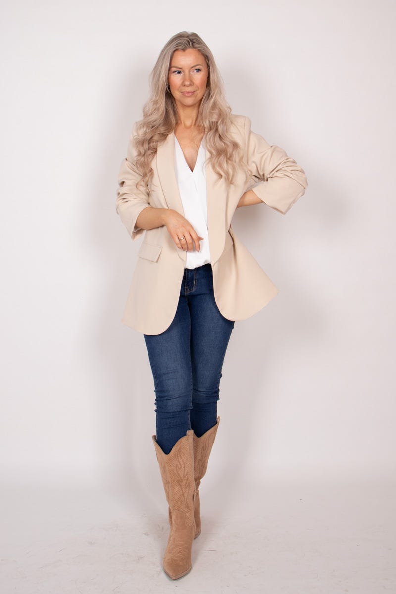 Blazer m. rynkedetaljer Beige