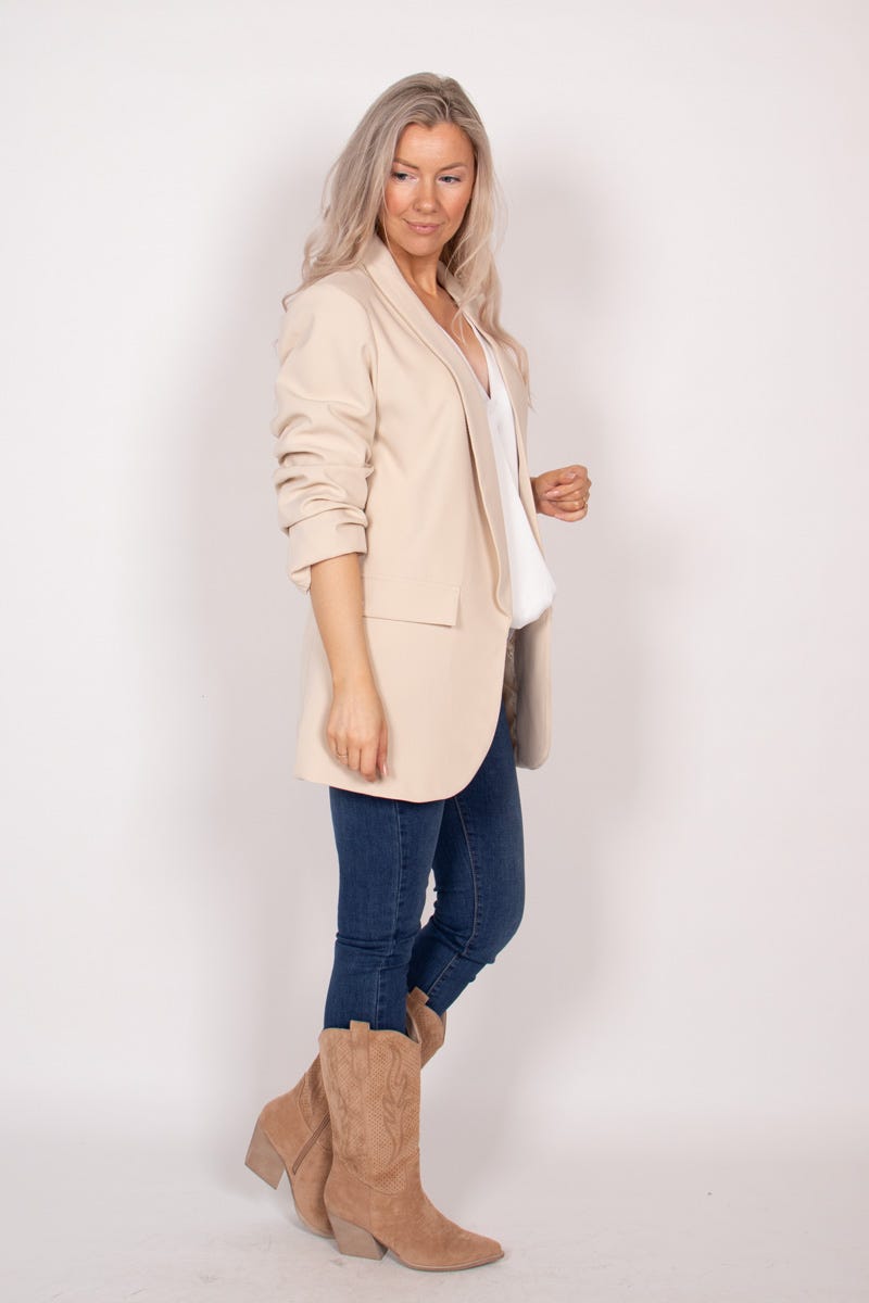 Blazer m. rynkedetaljer Beige