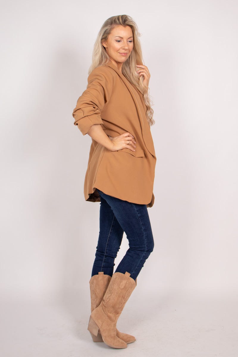 Blazer m. rynkedetaljer Camel