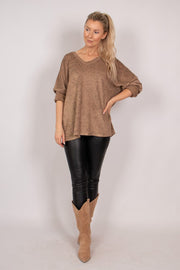 Bluse m. guld effekt Beige