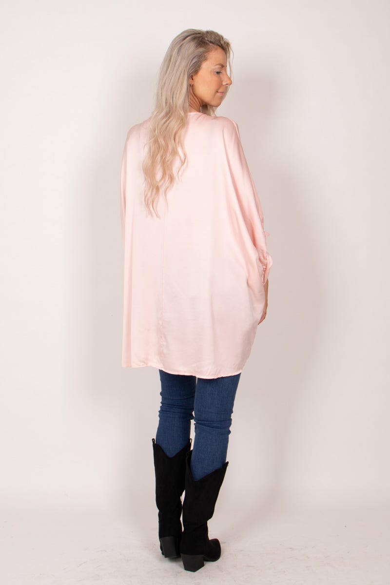 Satinbluse m. batwing ærmer Rosa