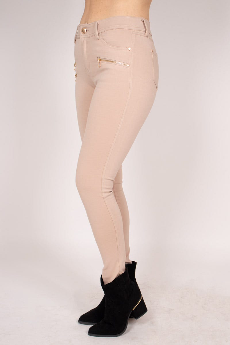 Slim fit buks m. 3 lynlåse Beige