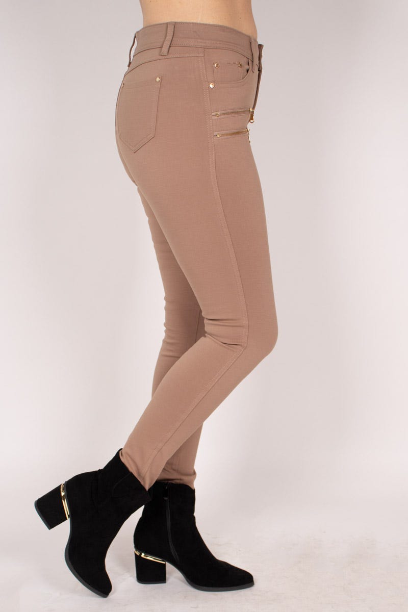 Slim fit buks m. 3 lynlåse Taupe