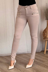 Slim fit buks m. 3 lynlåse Beige