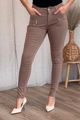 Slim fit buks m. 3 lynlåse Taupe