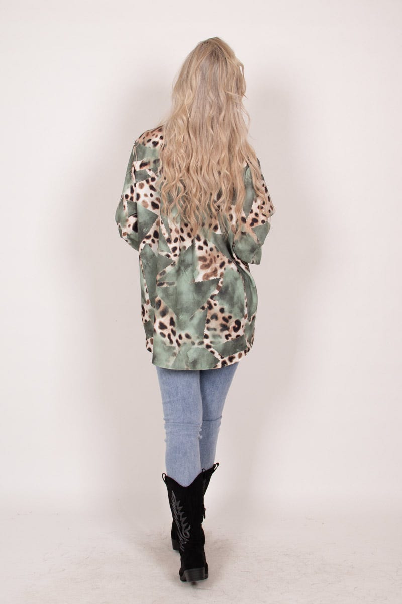 Adeline bluse m. leopardprint Grøn