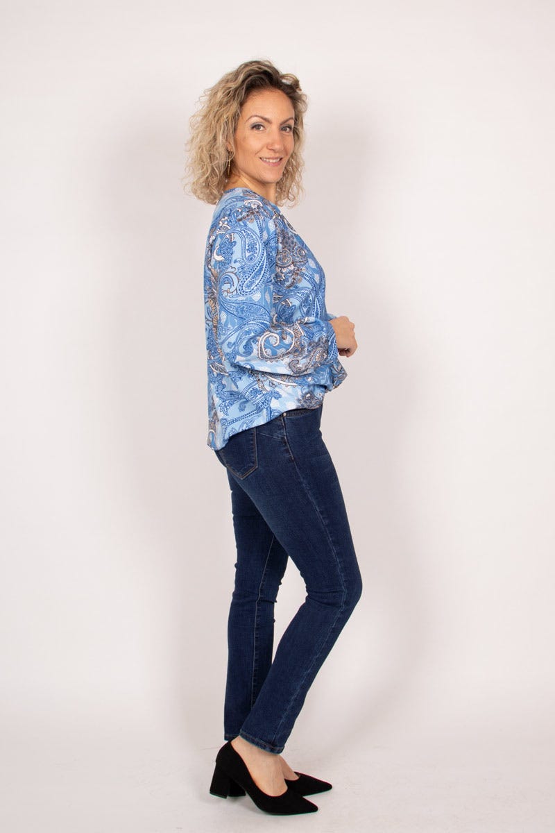 Crossover bluse m. paisley print Blå