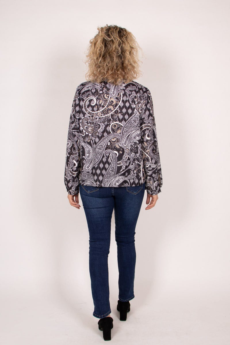 Crossover bluse m. paisley print Sort