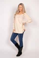 Strik m. Batwing og similisten Beige