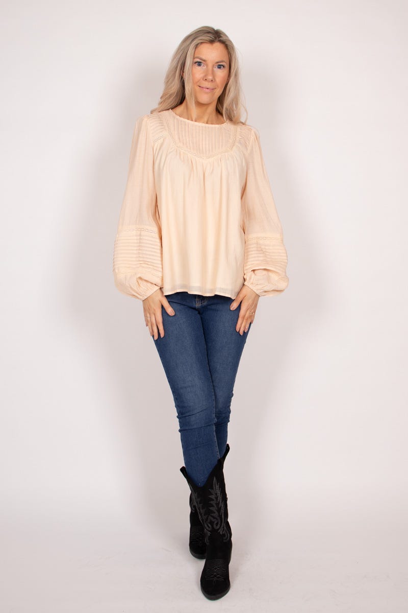 Bluse m. blondedetaljer Beige